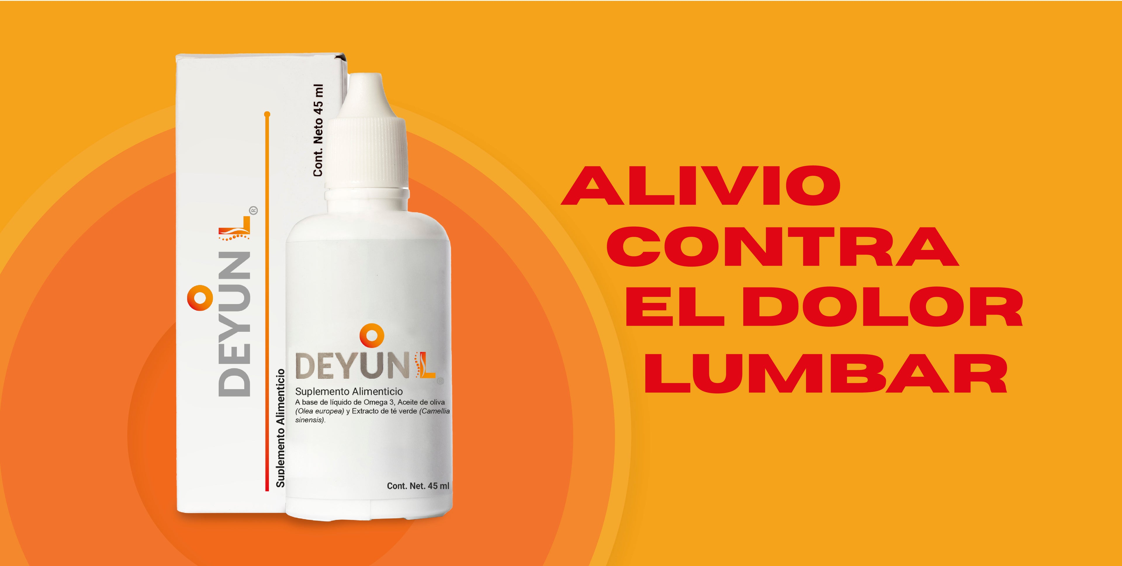 Banner principal de Deyun L, suplemento natural para aliviar el dolor lumbar con ingredientes naturales