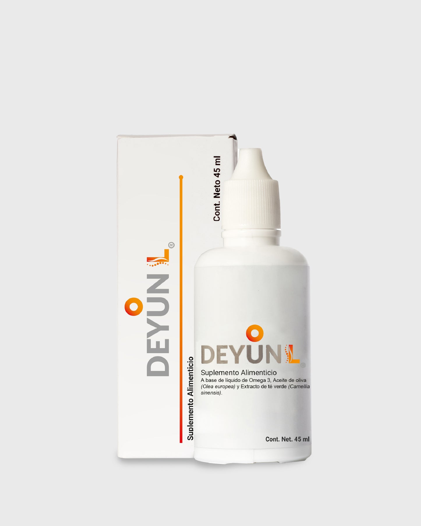 Vista detallada del frasco Deyun L, suplemento natural para el alivio del dolor lumbar
